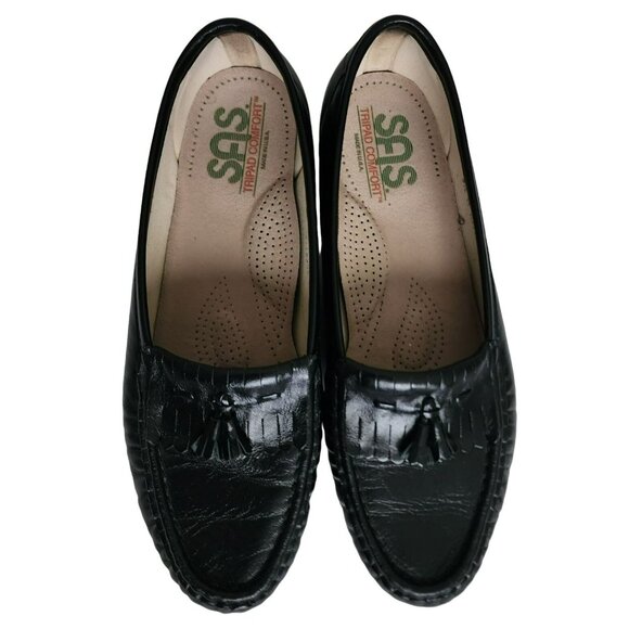 SAS Women's Tripad Comfort Black Leather Kiltie Tassel Slip-On Loafer Size 9 ½ M - Picture 1 of 10